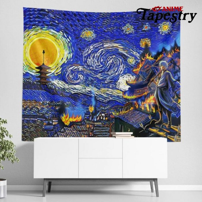 Village on Fire Gintama Starry Night Tapestry