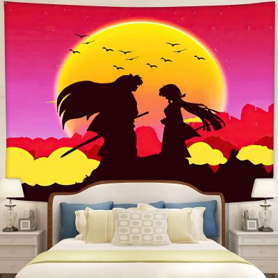 Inuyasha Couple Anime Sunset Tapestry Room Decor