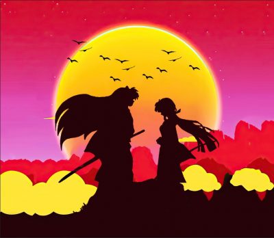 Inuyasha Couple Anime Sunset Tapestry Room Decor