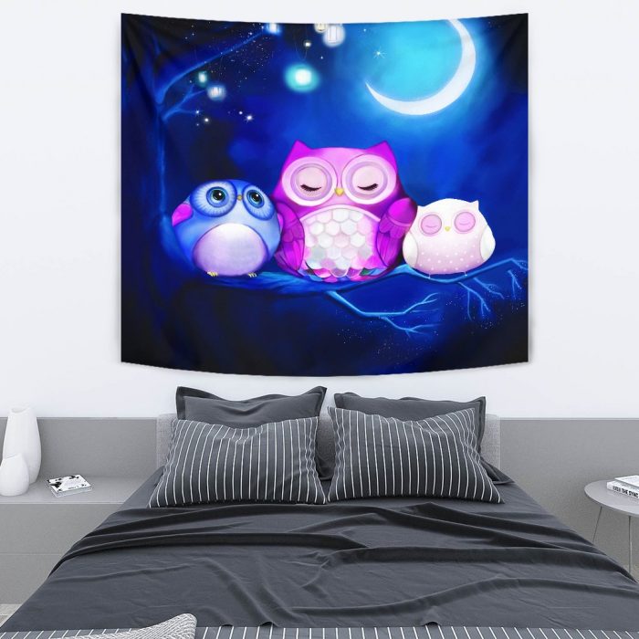 Cute Owl Night Tapestry Room Decor