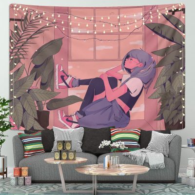 Chill Lofi Girl Art Tapestry Room Decor