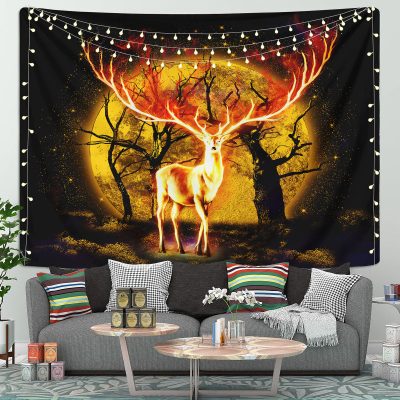 Deer Fire Moonlight Tapestry Room Decor