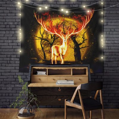 Deer Fire Moonlight Tapestry Room Decor