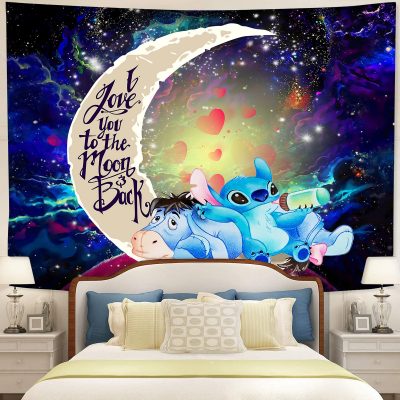 Stitch Eeyore Cute Love You To Moon And Back Tapestry Room Decor