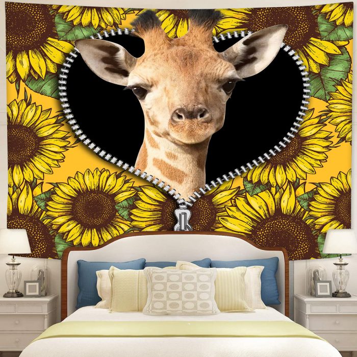 Giraffe Sunflower Zipper Tapestry Room Decor