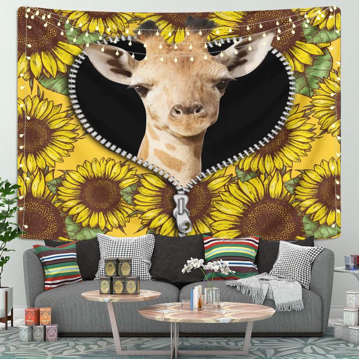 Giraffe Sunflower Zipper Tapestry Room Decor