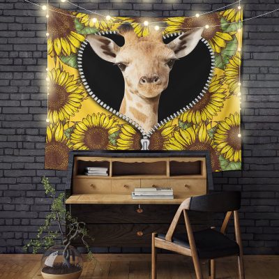 Giraffe Sunflower Zipper Tapestry Room Decor