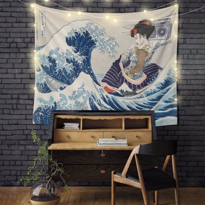 Kanagawa Girl The Great Wave Japanese Tapestry Room Decor