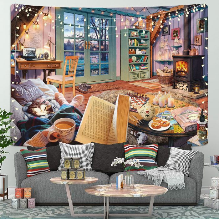 Reading Book Chill Time Tapestry Room Decor