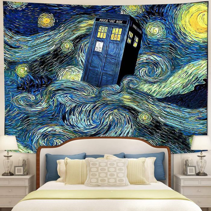 Starry Night Police Telephone Box Tapestry Room Decor