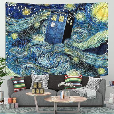 Starry Night Police Telephone Box Tapestry Room Decor