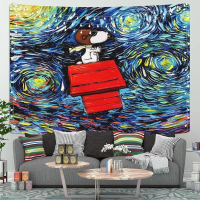 Starry Night Snoopy Dog Fly Tapestry Room Decor