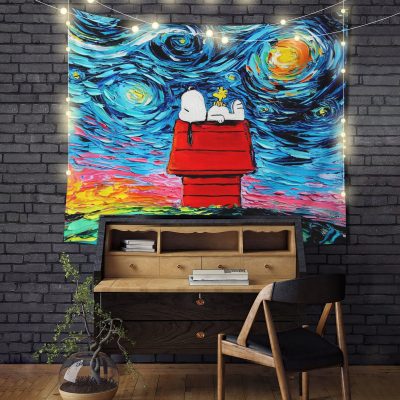 Starry Night Snoopy Dog Tapestry Room Decor