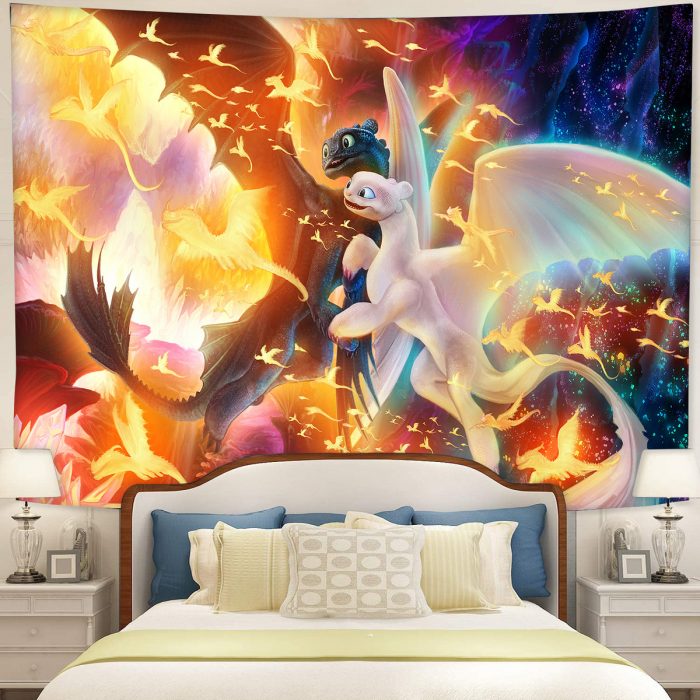 Toothless And Light Fury How To Train Your Dragon Tapestry Room Decor