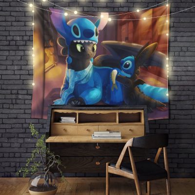 Stitch Toothless How To Train Your Dragon Tapestry Room Decor