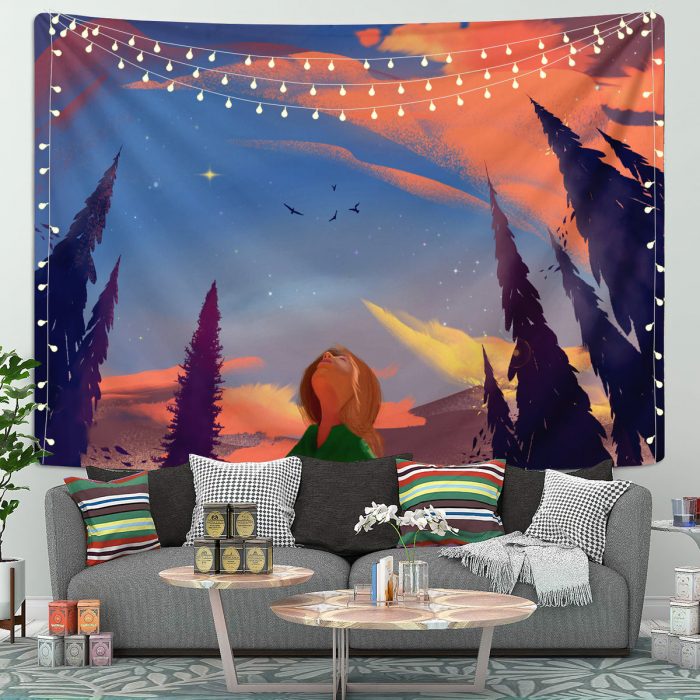 Upto The Sky Lofi Tapestry Room Decor