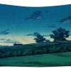 dark green fields house and path ghibli landscape jhans butterblumenhaus - Anime Tapestry Store