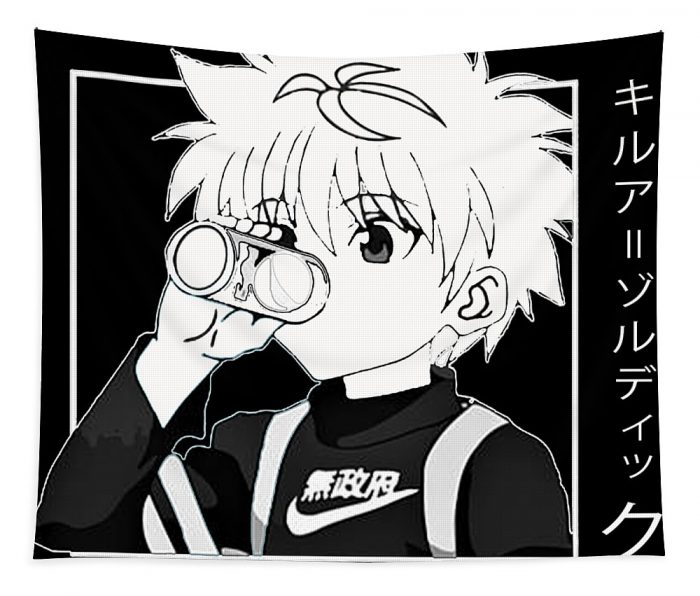 hunter x hunter killua zoldyuc drinking soda fantasy anime transparent - Anime Tapestry Store