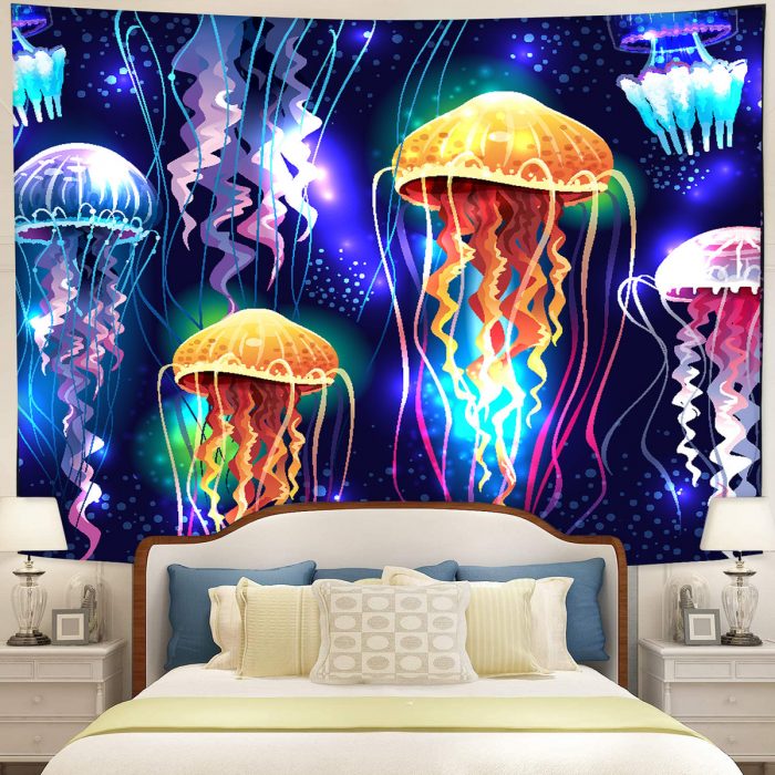 Jellyfishes Glowing Underwater Tapestry Room Decor