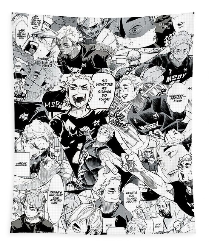 miya atsumu manga collage haikyuu poster blue tracy graham - Anime Tapestry Store