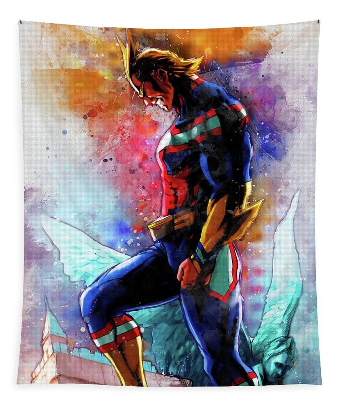 my hero academia all might artwork watercolor symbol of peace mad lab 1 - Anime Tapestry Store