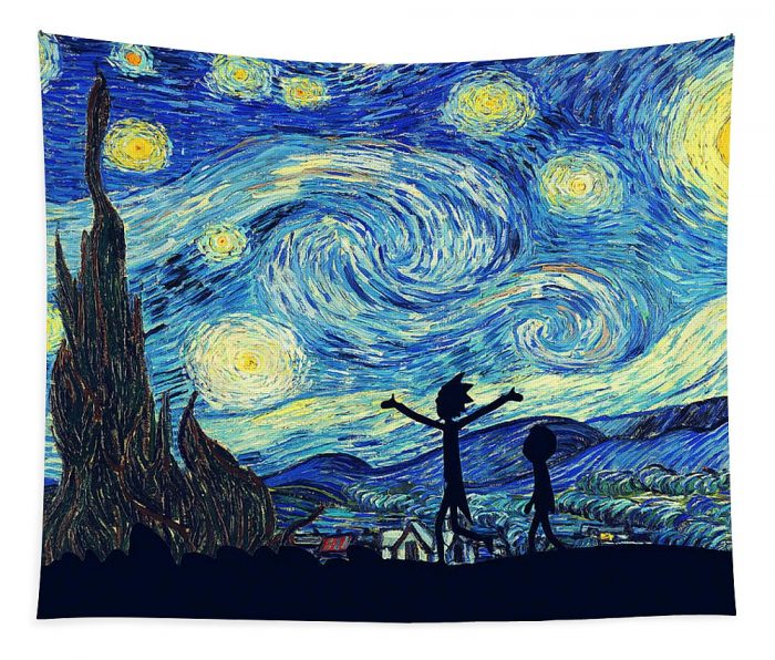 rick and morty starry night van gogh linyan chen - Anime Tapestry Store