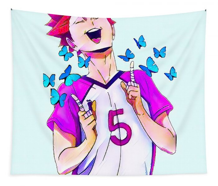 tendou satori blue butterfly haikyuu white ian - Anime Tapestry Store