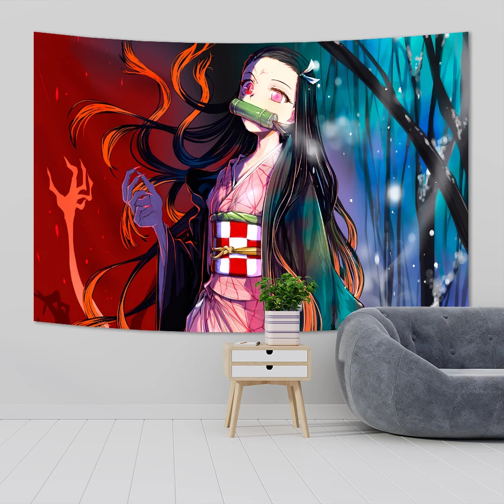Japanese Anime Tapestry Wall Hanging Hippie Room Decor Demons Slayer Anime Cloth Wall Tapestry Bedroom Background 11 - Anime Tapestry Store