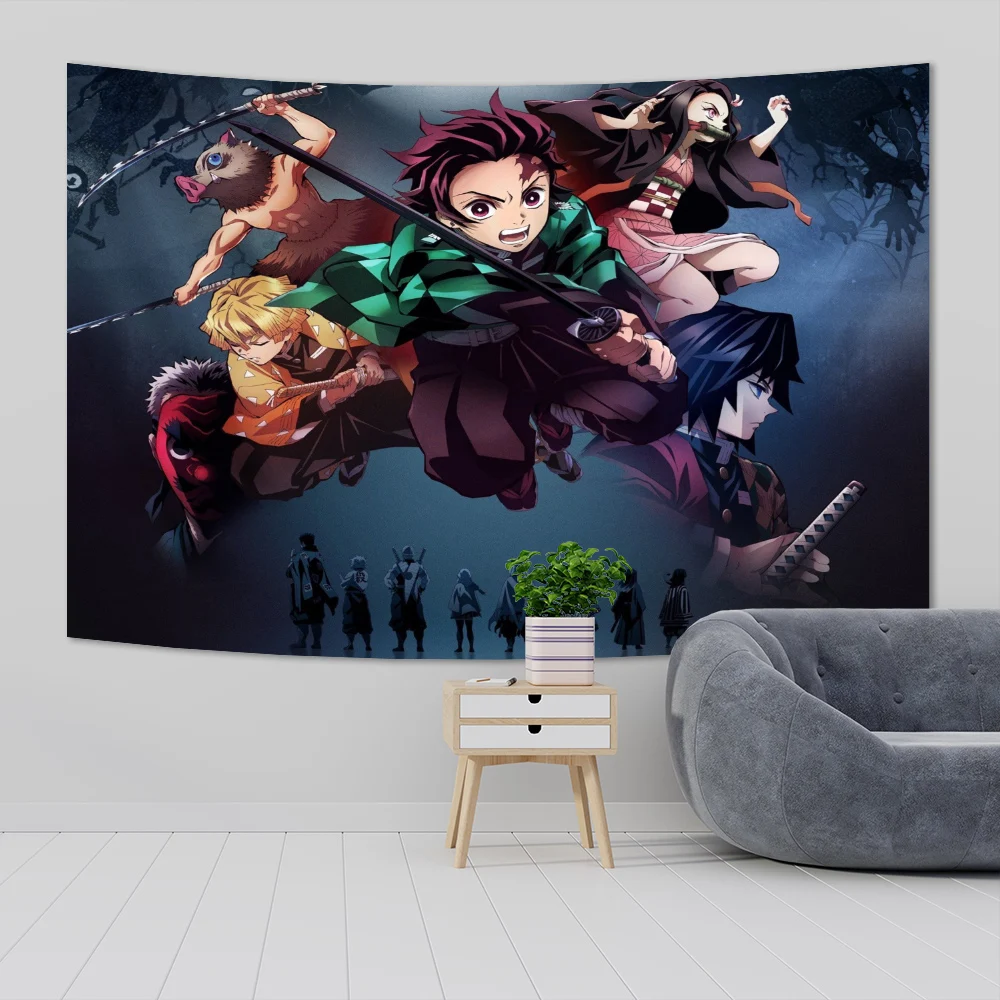 Japanese Anime Tapestry Wall Hanging Hippie Room Decor Demons Slayer Anime Cloth Wall Tapestry Bedroom Background 7 - Anime Tapestry Store