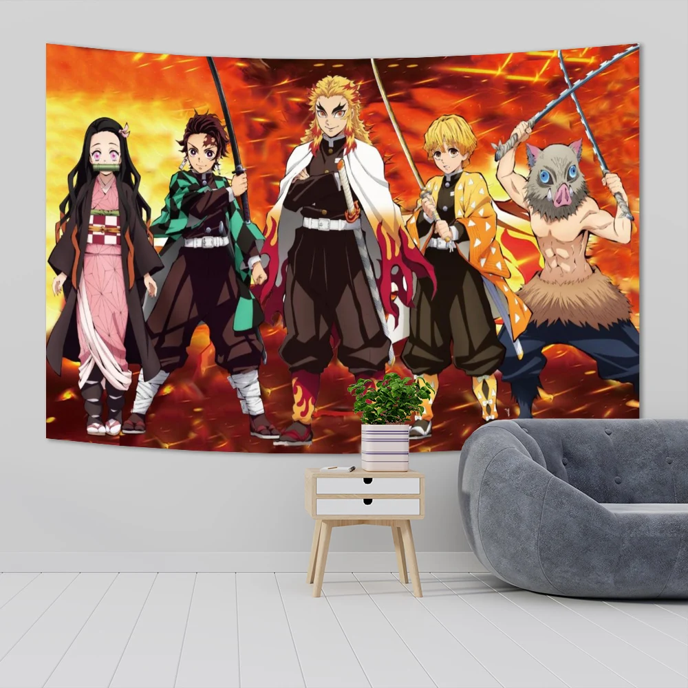 Japanese Anime Tapestry Wall Hanging Hippie Room Decor Demons Slayer Anime Cloth Wall Tapestry Bedroom Background 9 - Anime Tapestry Store